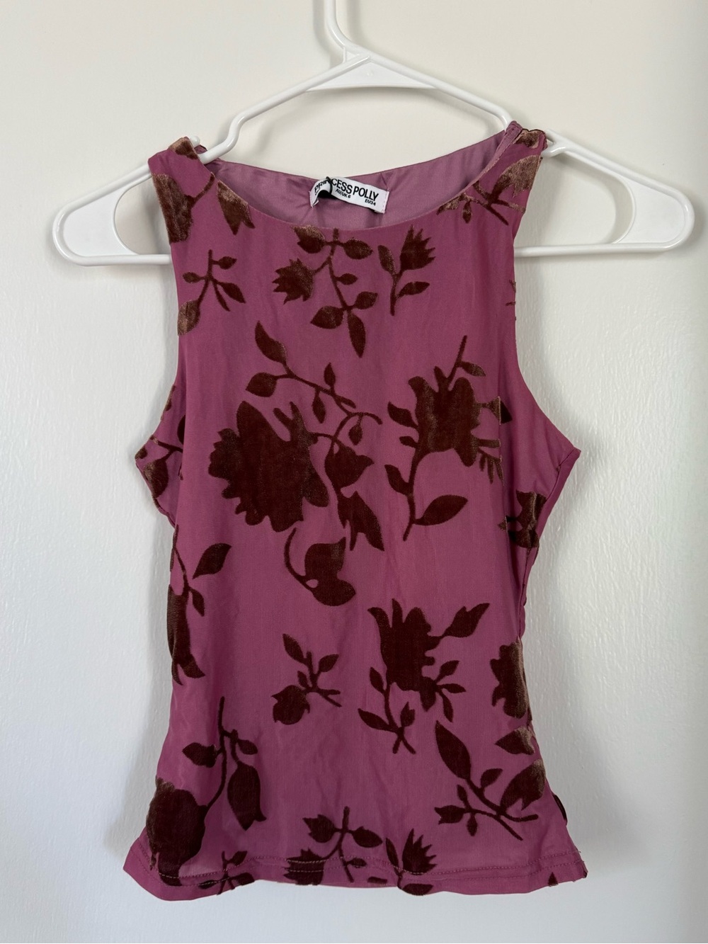 Oh Polly Plum Tank with Brown Floral Burnout